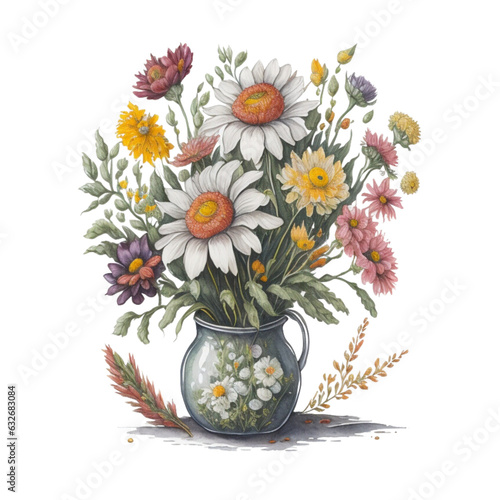  watercolor daisy illustration, generative ai