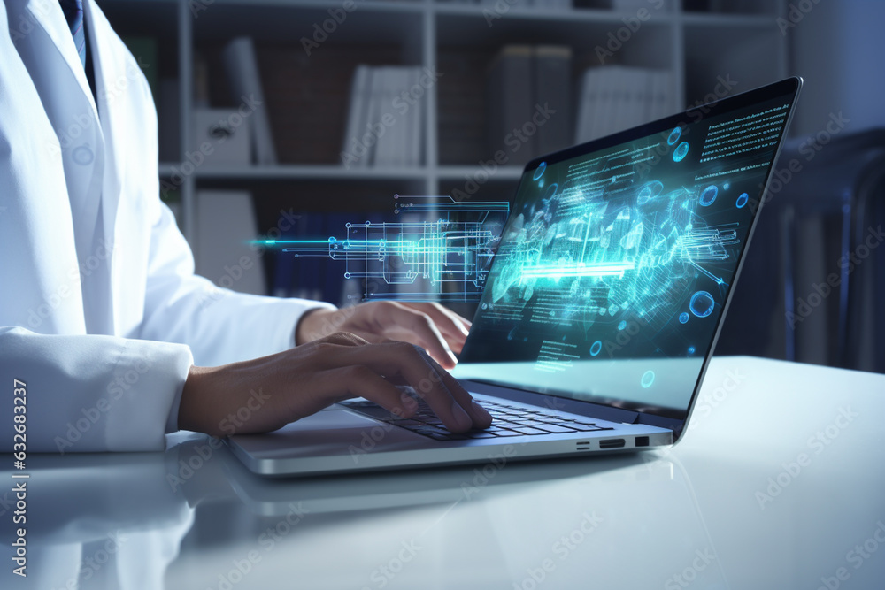 Doctor AI, artificial intelligence in modern medical technology and IOT automation. Doctor using AI document management concept. Doctor AI, artificial intelligence in modern medical technology and IOT automation. Doctor using AI document management concept.
