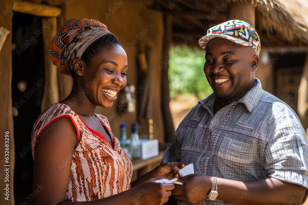 Φωτογραφία African healthcare worker administering a vaccine in a village  photo with empty
