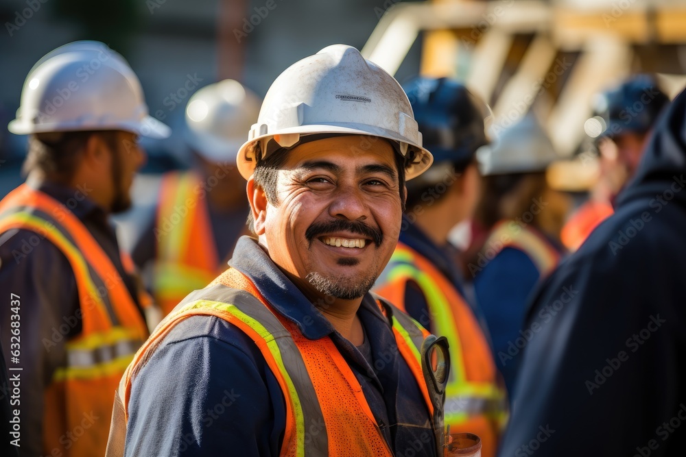 Group of mexican construction workers working on a project in california USA Group of mexican construction workers working on a project in california USA