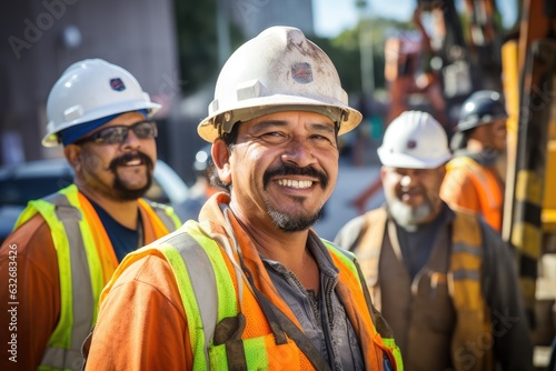 Group of mexican construction workers working on a project in california USA