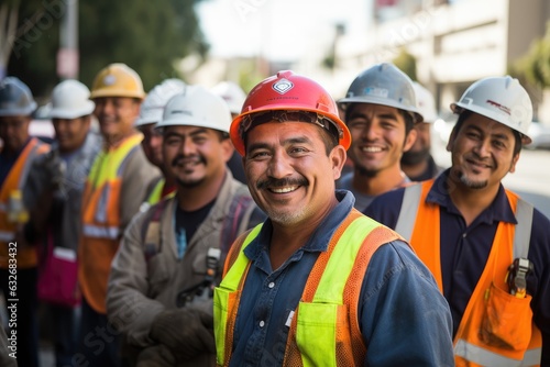 Mexican construction workers working on a construction site in Los Angeles