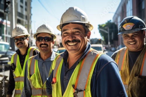 Group of mexican construction workers working on a construction project in Los Angeles