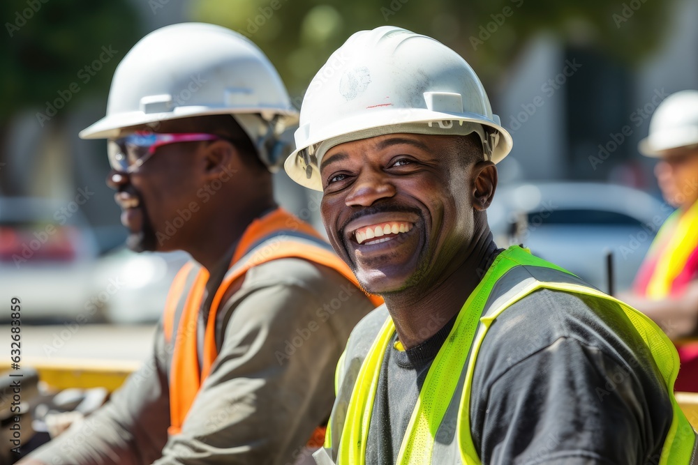 Construction workers of african ethnicity working on a construction project in Los Angeles Construction workers of african ethnicity working on a construction project in Los Angeles
