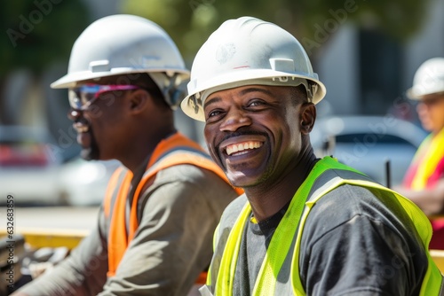 Construction workers of african ethnicity working on a construction project in Los Angeles