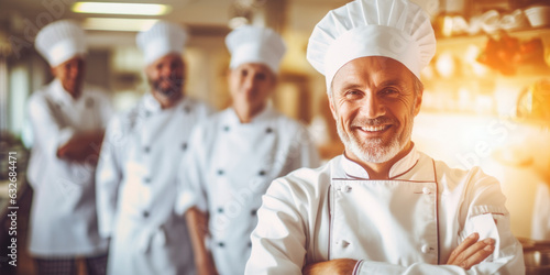Fototapeta Naklejka Na Ścianę i Meble -  group of chefs in restaurant kitchen. teamwork