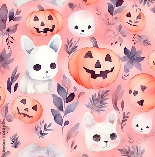  watercolor Halloween pattern, generative ai