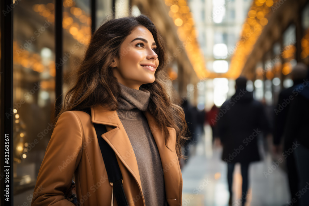 Elegant Italian woman shopping in Milan photo with empty space for text Elegant Italian woman shopping in Milan photo with empty space for text
