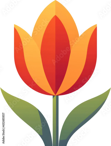 Vibrant clip art illustration of a tulip flower with red  orange  and yellow petals and green leaves against a transparent background  perfect for creative projects. Generative AI.