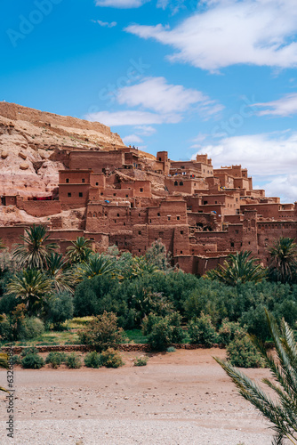 Ait Ben Haddou: UNESCO World Heritage site in Morocco, a breathtaking kasbah village showcasing ancient mud-brick architecture against stunning desert backdrop. High quality photo