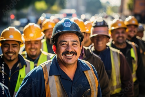 Group of mexican construction workers working on a project in california USA