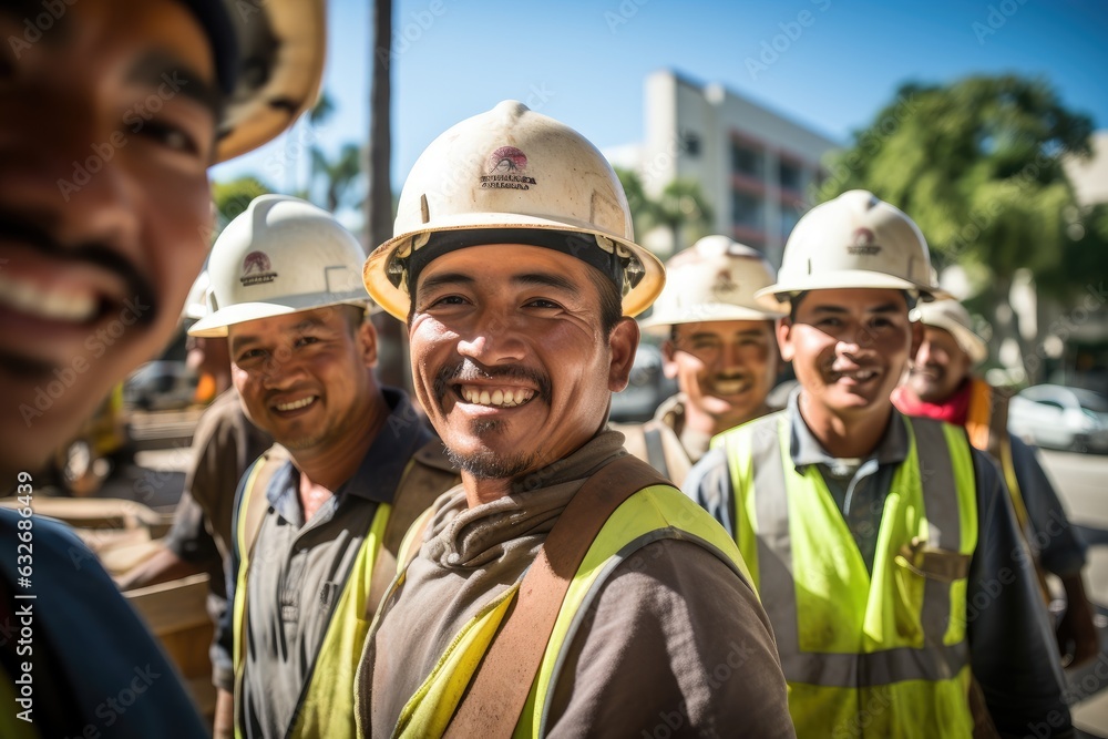 Group of mexican construction workers working on a construction project in Los Angeles Group of mexican construction workers working on a construction project in Los Angeles