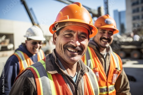 Group of mexican construction workers working on a construction project in Los Angeles