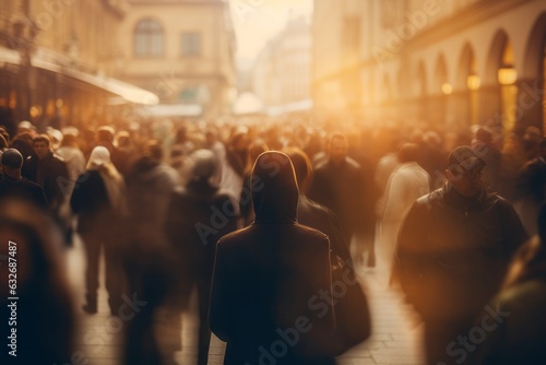 Blurred crowd of people, street style