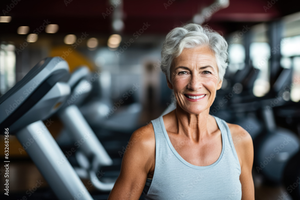 mature senior at gym  photo with empty space for text 