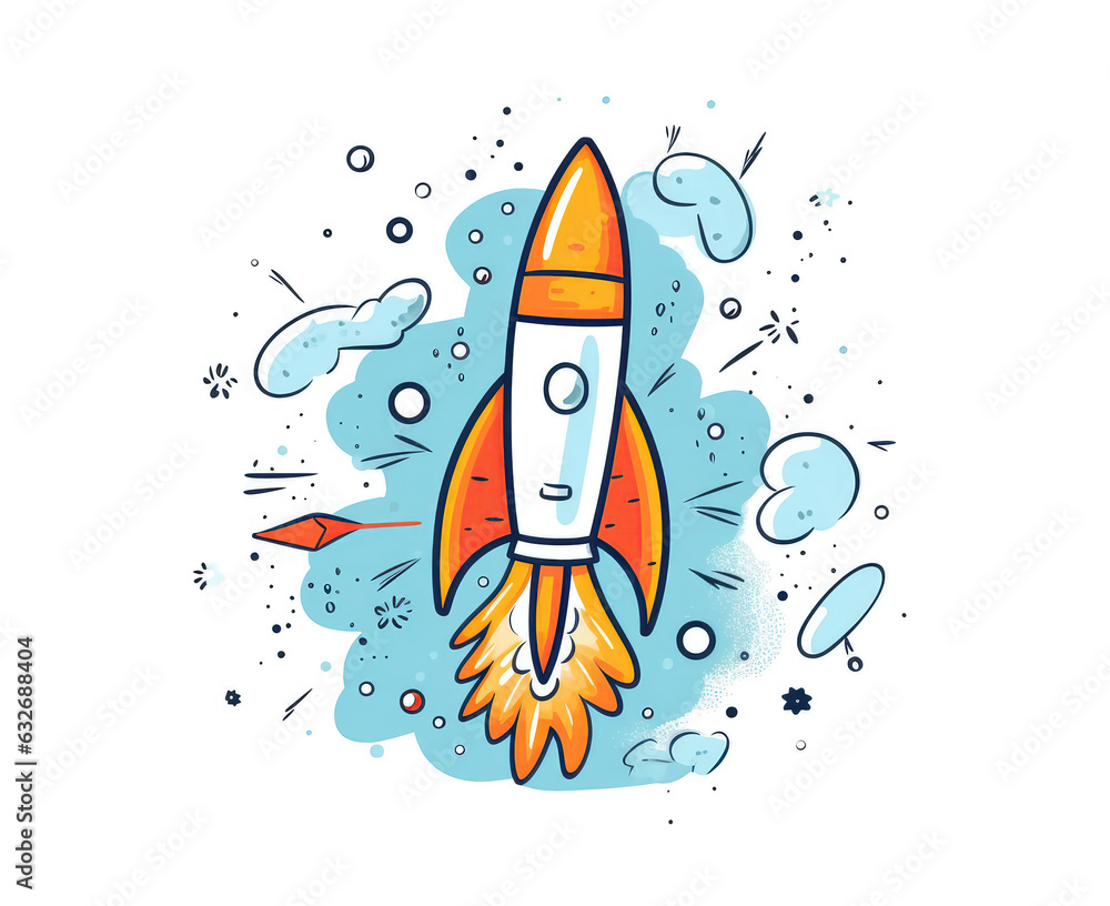 Obraz premium Rocket Ship 2D On White Background. Generative AI