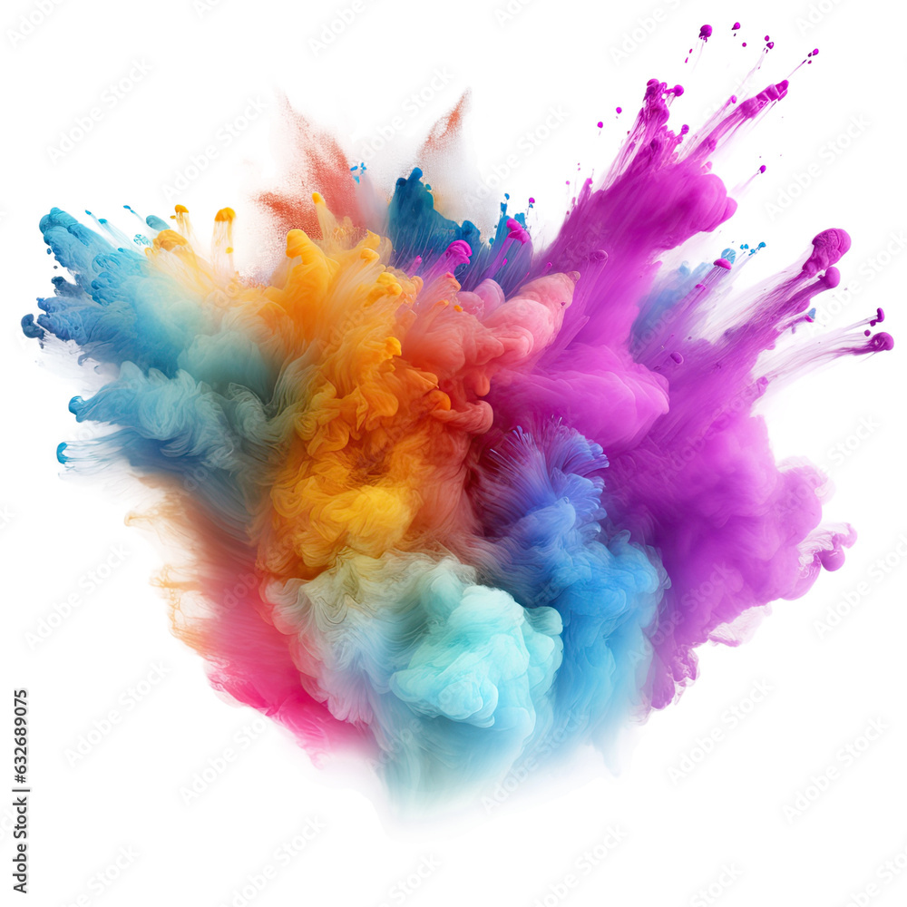 Freezing motion of colorful powder burst.