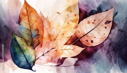 Watercolor Leaves Background, Generative AI
