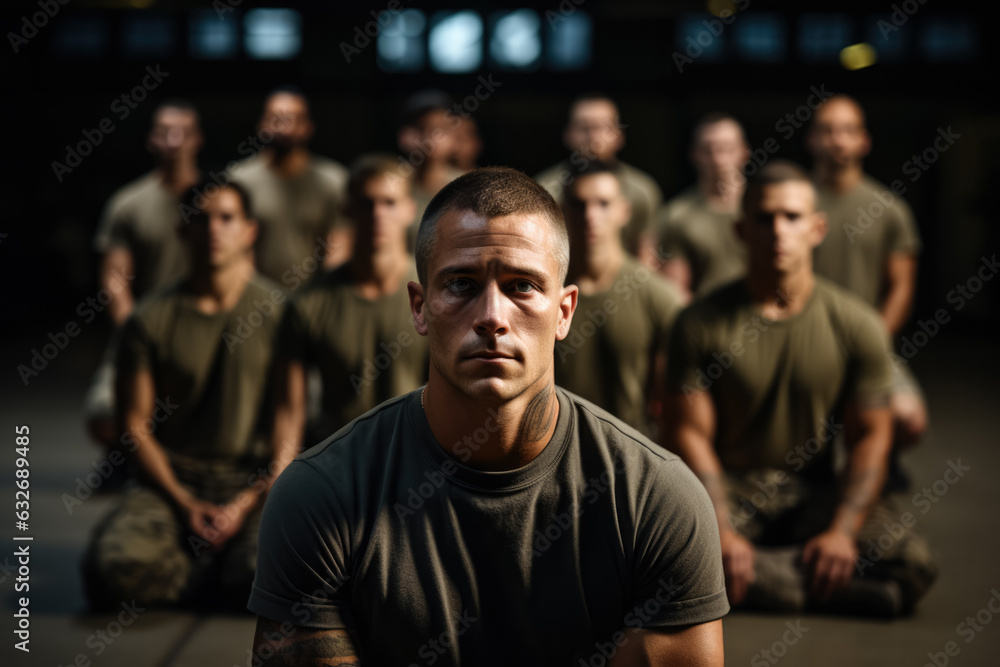 Soldiers training in a boot camp photo with empty space for text Soldiers training in a boot camp photo with empty space for text