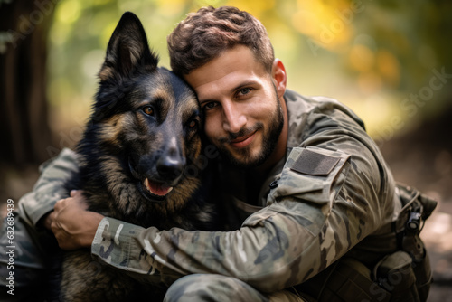 Soldier reunited with his dog photo with empty space for text 