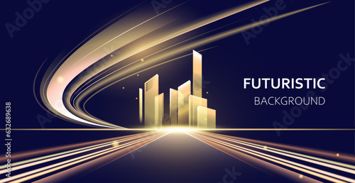 Vector bright smart city with technology background