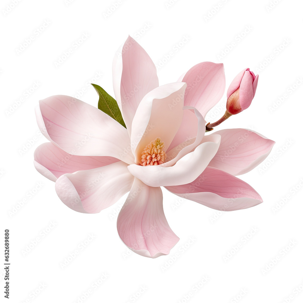 Isolated white background magnolia flower with clipping path.