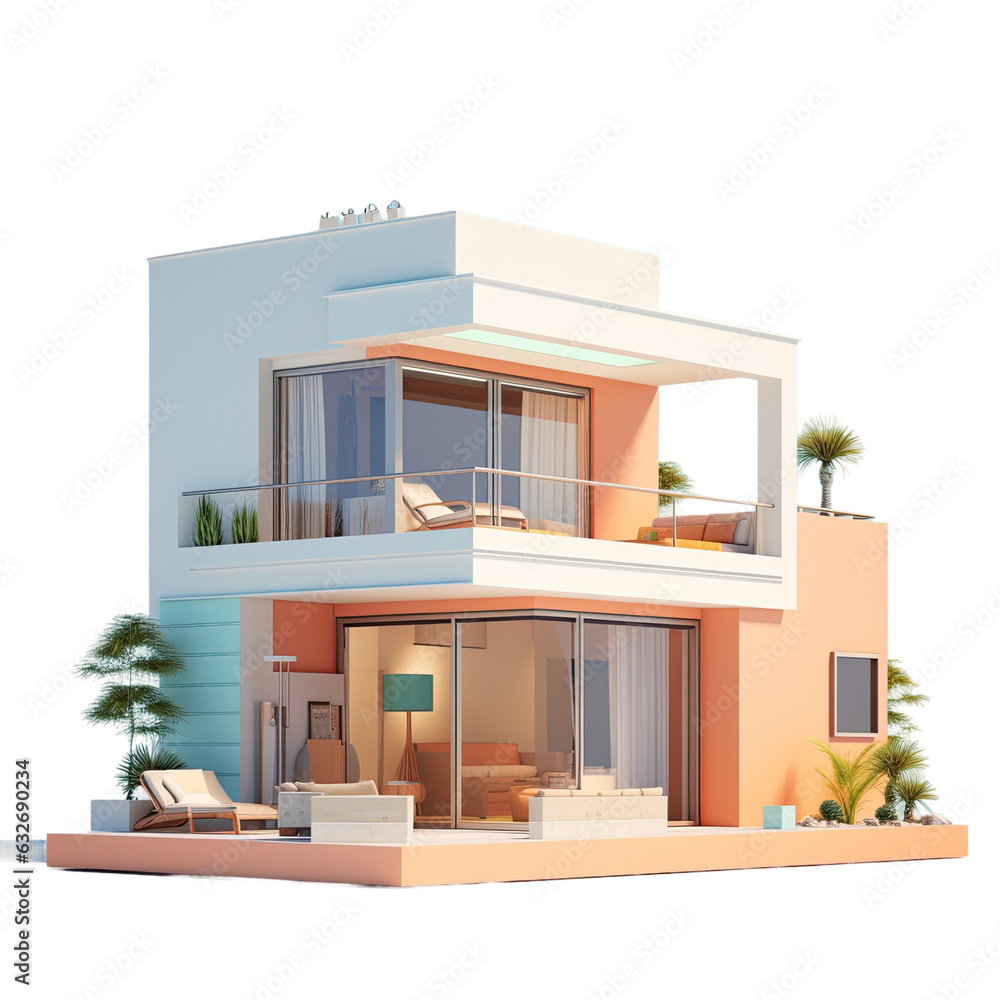 Modern house concept rendered in 3D for real estate.