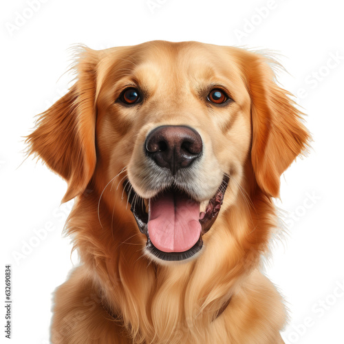 Smiling golden retriever dog in closeup.