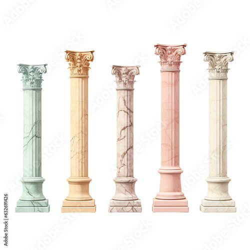 Various styles of classic antique marble columns.
