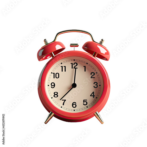 Vintage metal alarm clock with a modern design on a red background in 3D.