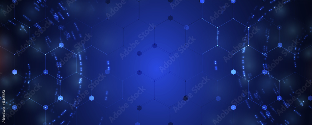 Fototapeta premium Technology banner design with hexagons abstract background.