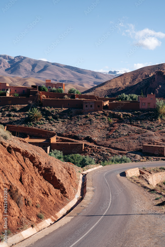 Dades Gorges: Nature masterpiece in Morocco, a stunning canyon with dramatic rock formations and picturesque landscapes, perfect for outdoor exploration. High quality photo