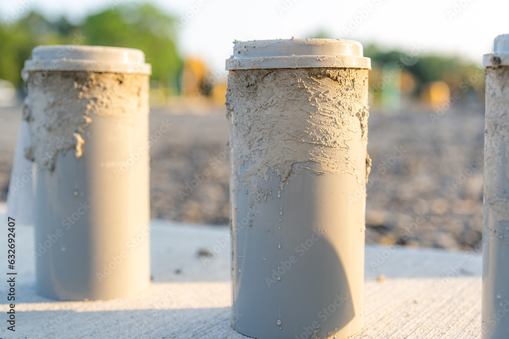 Concrete Test Cylinders on a construction site.
Concrete Test Cylinders on a construction site.