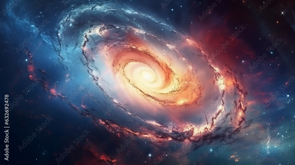 Bright spiral of galaxy outer deep space, Universe filled with stars, nebula and galaxy background. 