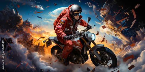 abstract illustration of a man riding a motorcycle © VicenSanh