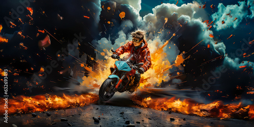 abstract illustration of a man riding a motorcycle