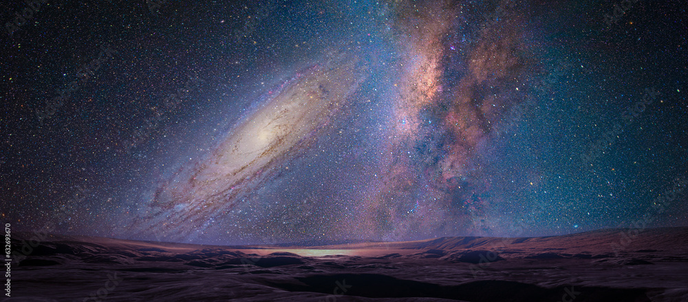 Landscape with Milky way galaxy. Night sky with stars. (Elements of this image furnished by NASA)