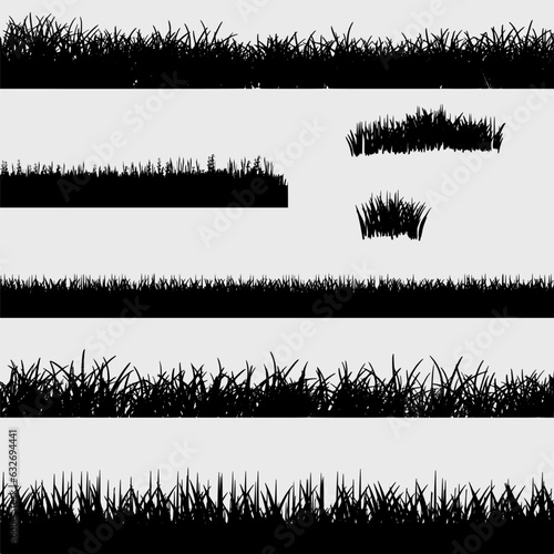 Set of grass banner silhouettes on a white background