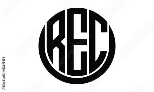 REC shield in circle logo design vector template. lettermrk, wordmark, monogram symbol on white background.	