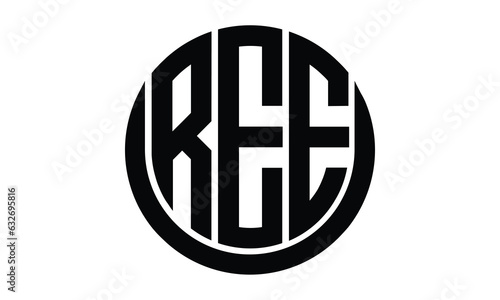 REE shield in circle logo design vector template. lettermrk, wordmark, monogram symbol on white background.	