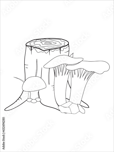 A drawing of a mushroom fungus and tree stump collection naturally found within the forest
