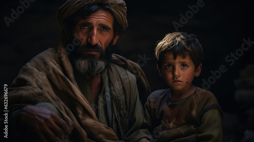 Smiling Afghan father and son