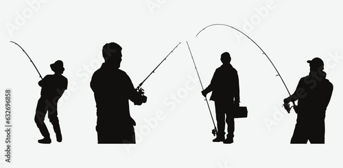 Capturing Serenity, Majestic Silhouettes of Fishermen with Fishing Rods Engaged in the Art of Angling