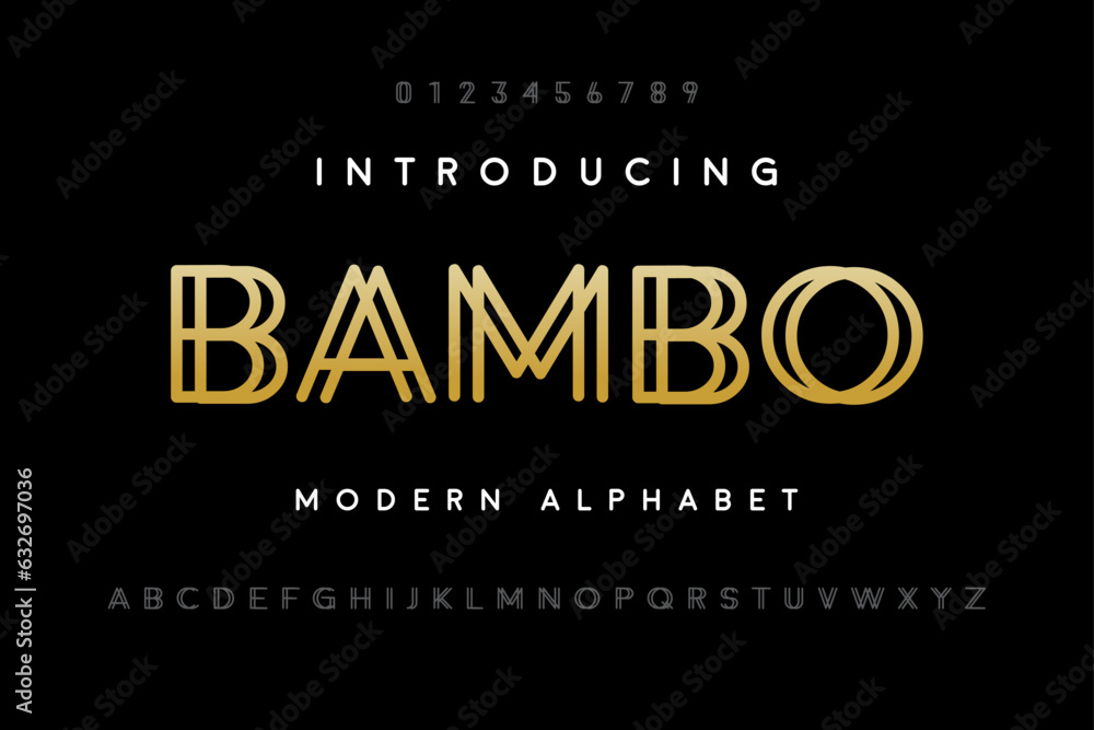 BAMBO, Abstract digital technology logo font alphabet. Minimal modern