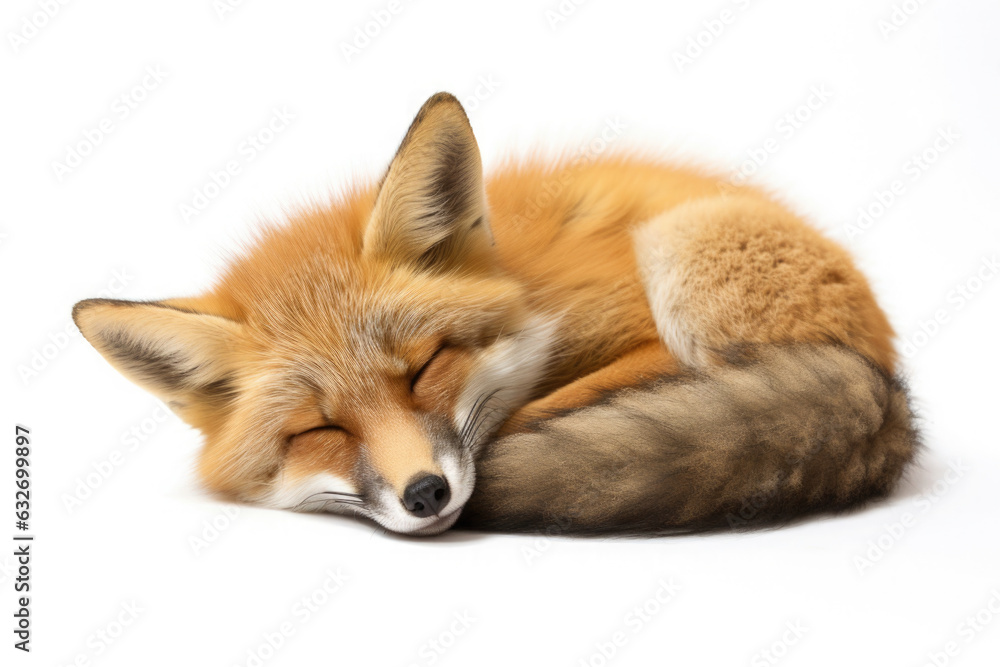 sleeping fox isolated on white background
