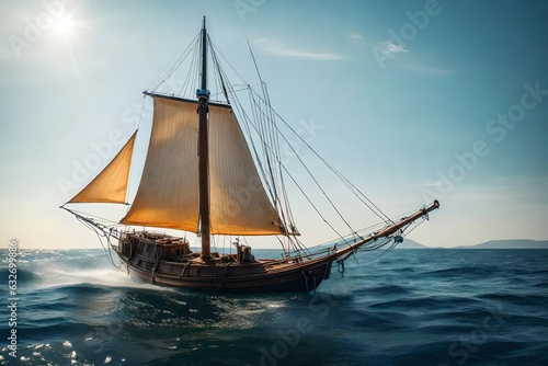 A small sailing ship that hit something underwater and is going to sink - AI Generative