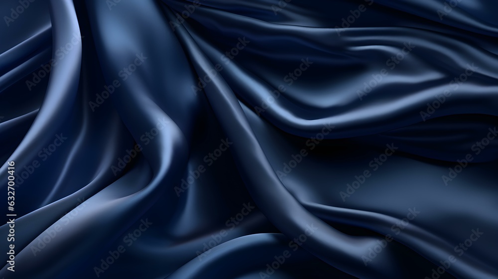 Navy Blue Silk Fabric Texture with Beautiful Waves. Elegant Background for a Luxury Product