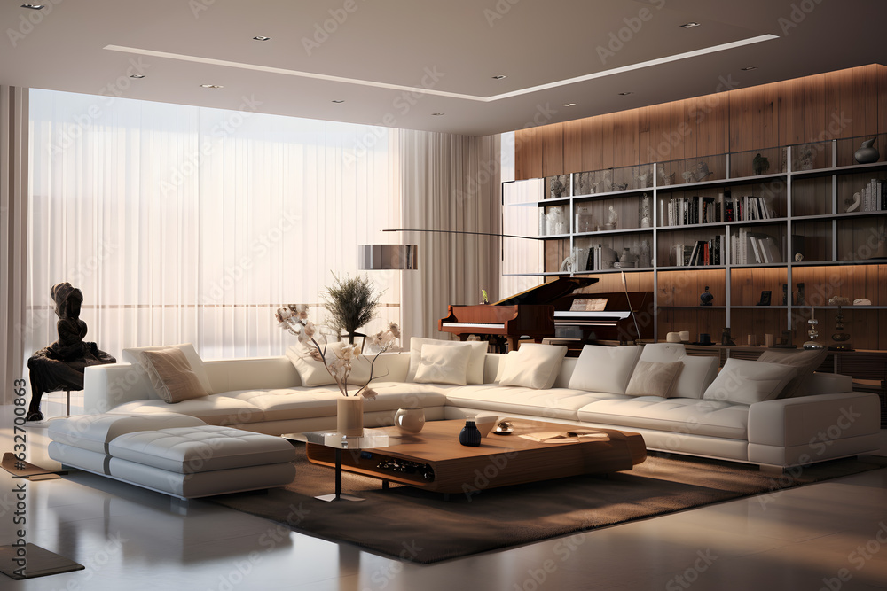 Fototapeta premium beautiful designed living room with Morden amenities realistic ai generated