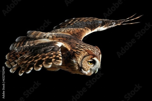 A brown or tawny owl in flight was captured  the former being more common. Generative AI