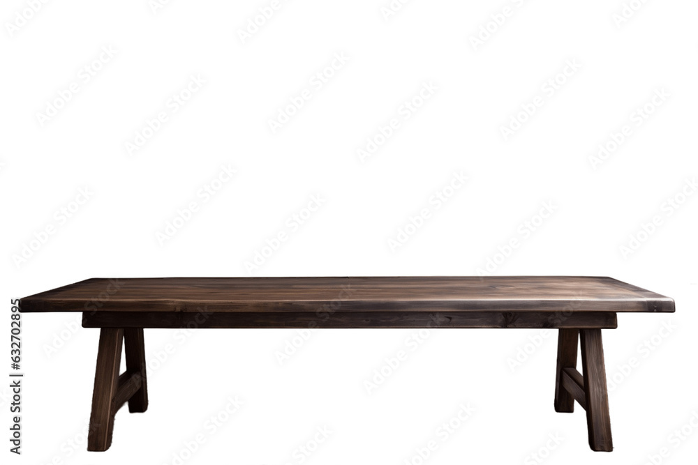 Front View of Empty Dark Brown Wooden Table Isolated on Transparent Background, Generative AI